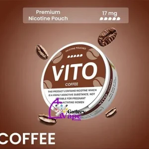 VITO Coffee Nicotine Pouches can packaging highlighting the 17mg nicotine strength and roasted coffee flavor.